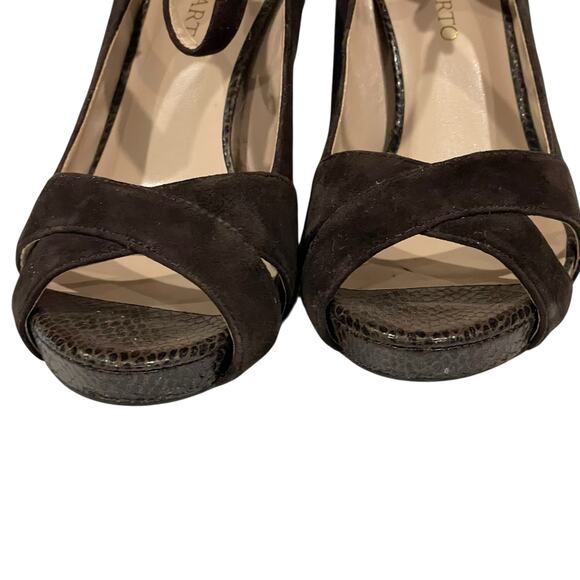 Franco Sarto Peep Toe Heels Valita Women 7M Shoes Dark Brown Suede Pump READ - Picture 14 of 16
